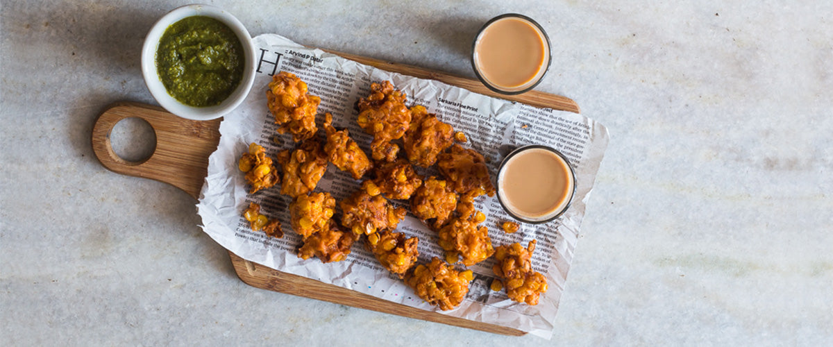 Corn Pakodas with Avocado Chutney