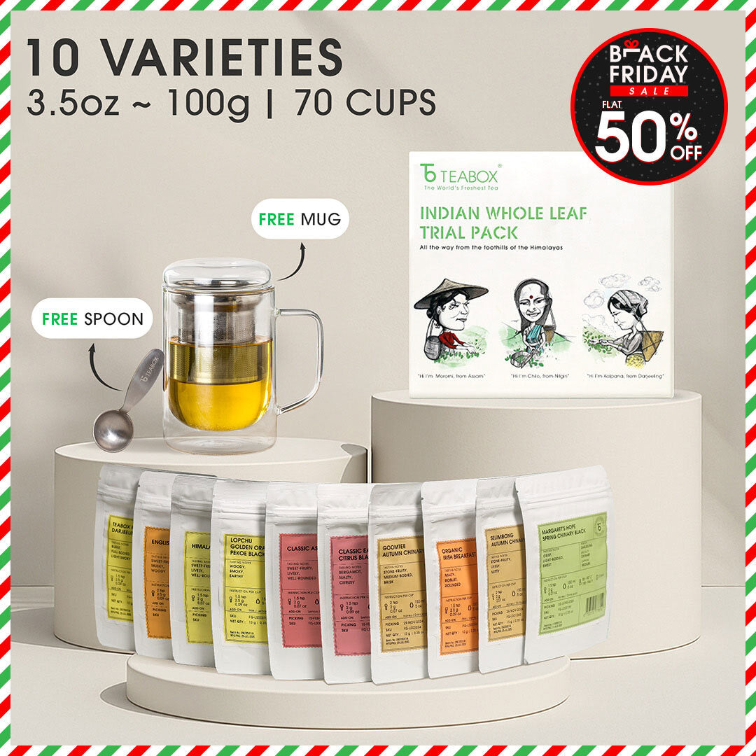 Indian Whole Leaf Trial Pack (Free Seidel Glass Tea Mug With Infuser & Ideal Teaspoon)