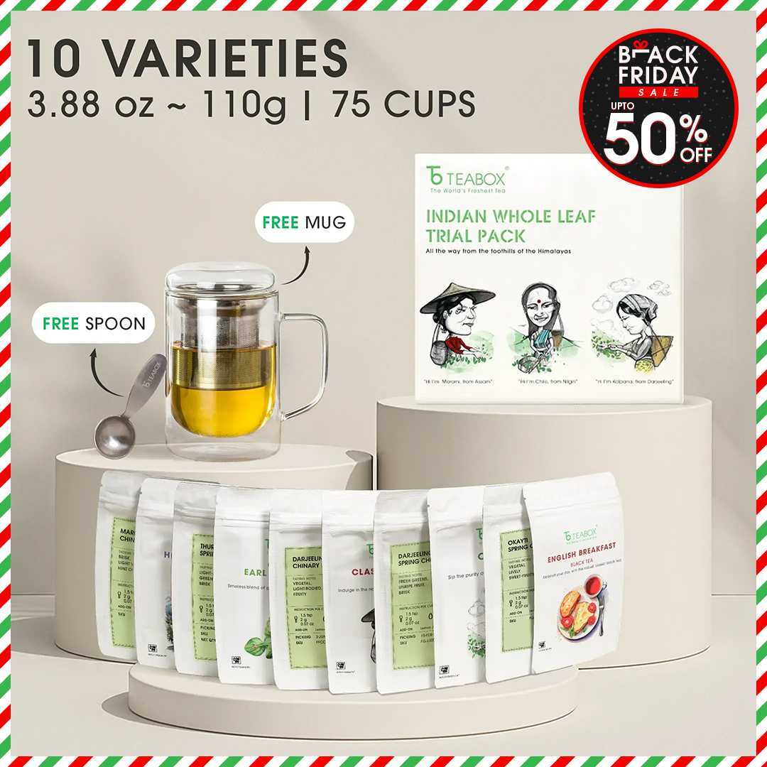 Indian Whole Leaf Trial Pack (Free Seidel Glass Tea Mug With Infuser & Ideal Teaspoon)