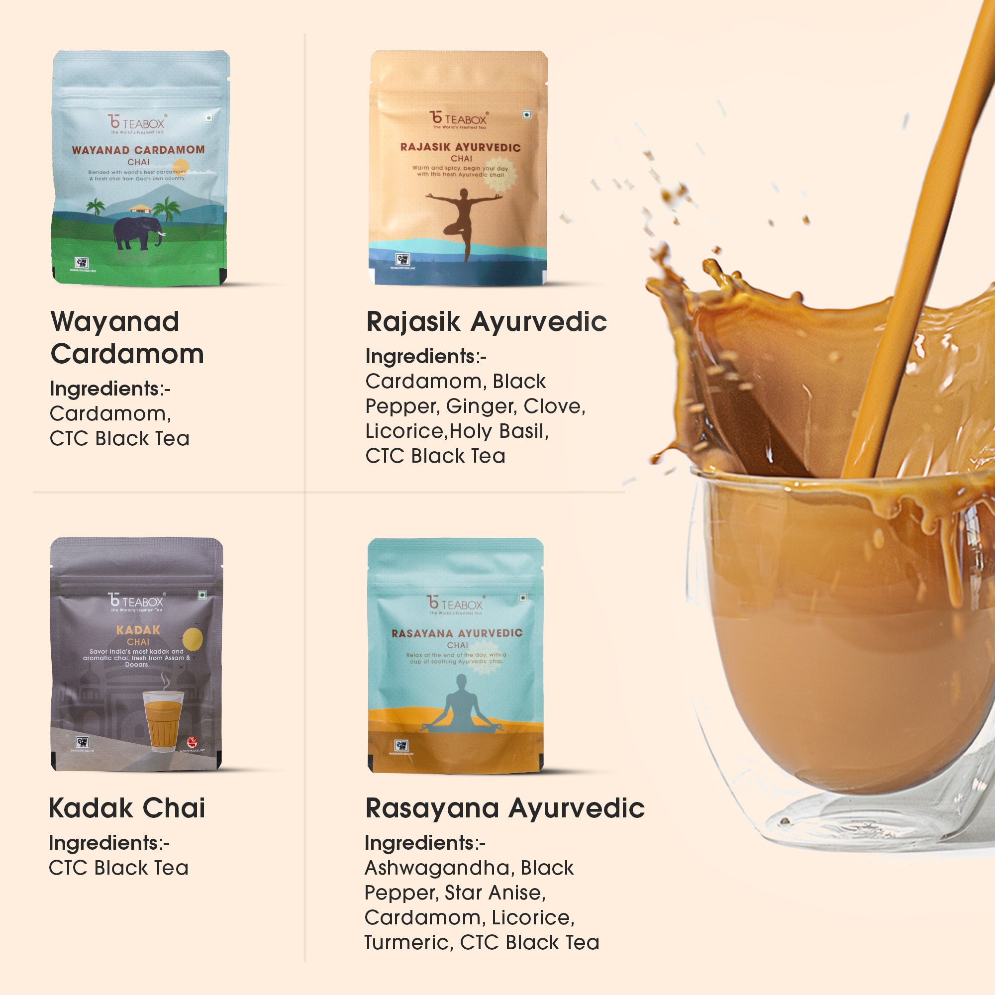 Authentic Indian Chai Complete Trial Pack (Free Valencia Glass Teacup & Ideal Teaspoon)