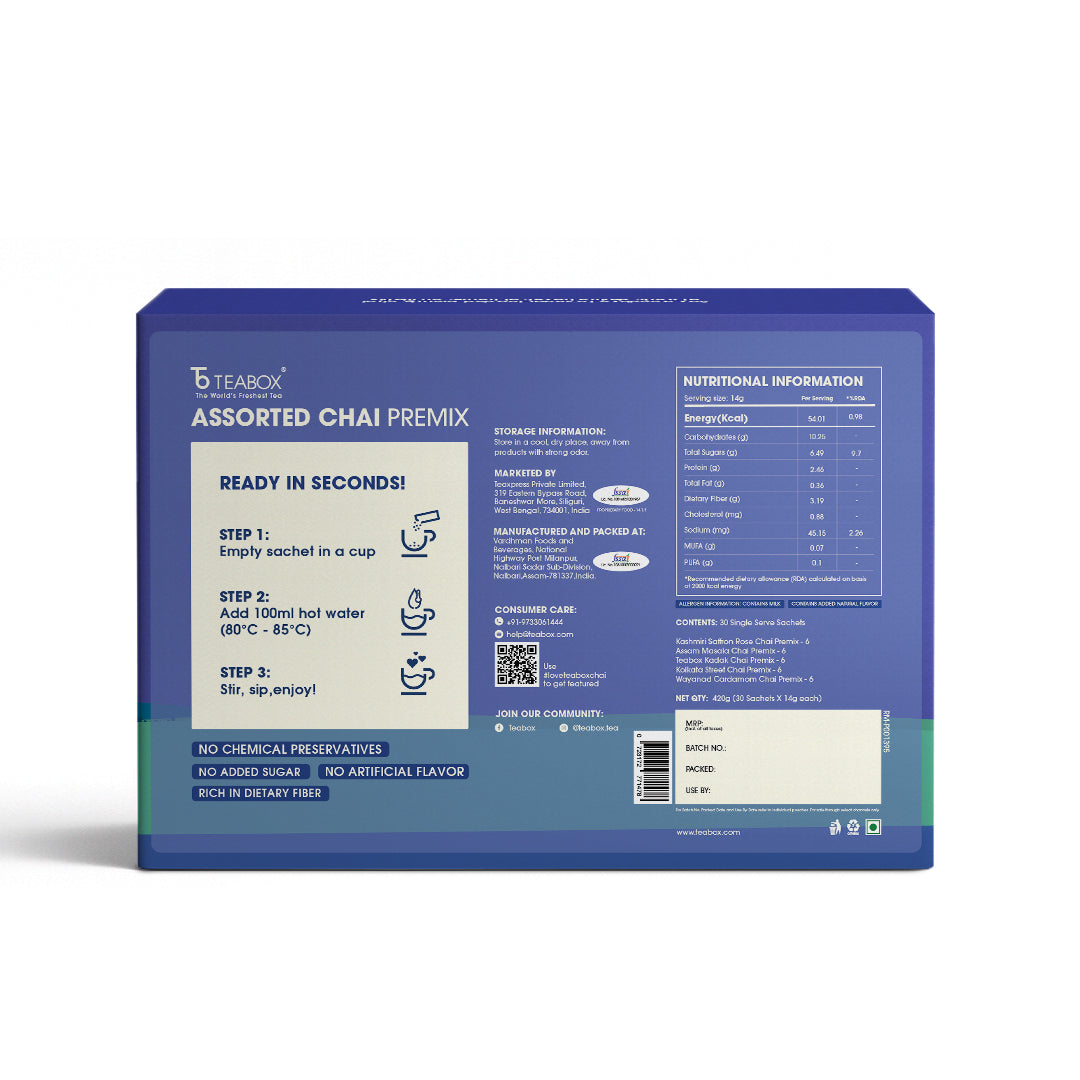Teabox Assorted Chai Premix <br> (30 Single Serve Sachets)