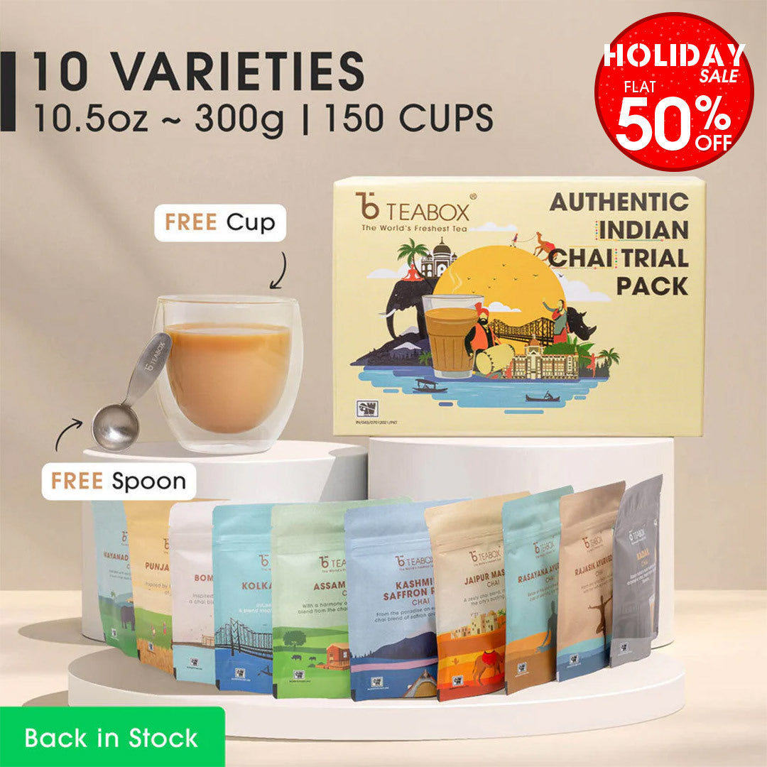 Authentic Indian Chai Complete Trial Pack (Free Valencia Glass Teacup & Ideal Teaspoon)