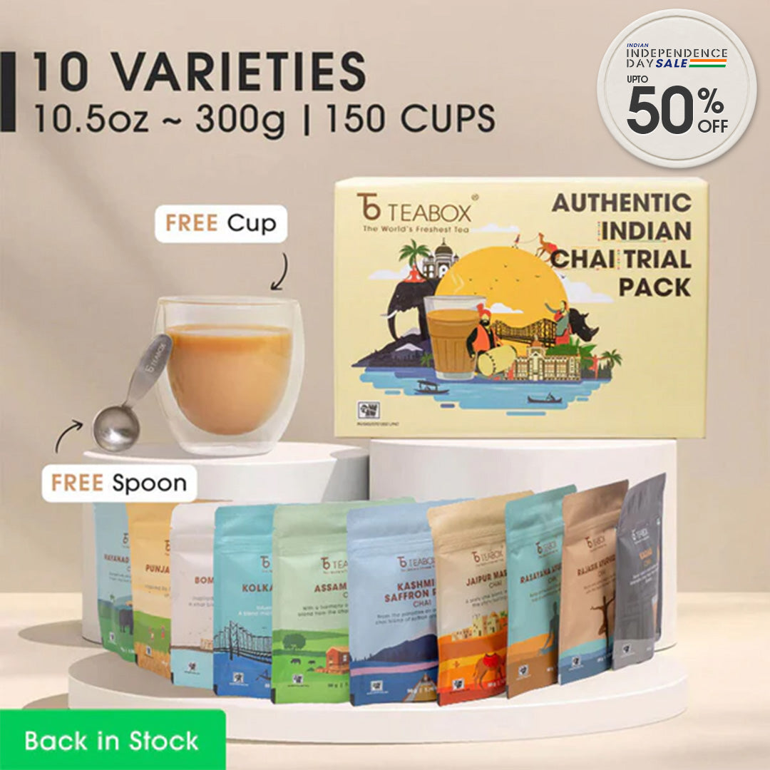 Authentic Indian Chai Complete Trial Pack (Free Valencia Glass Teacup & Ideal Teaspoon)