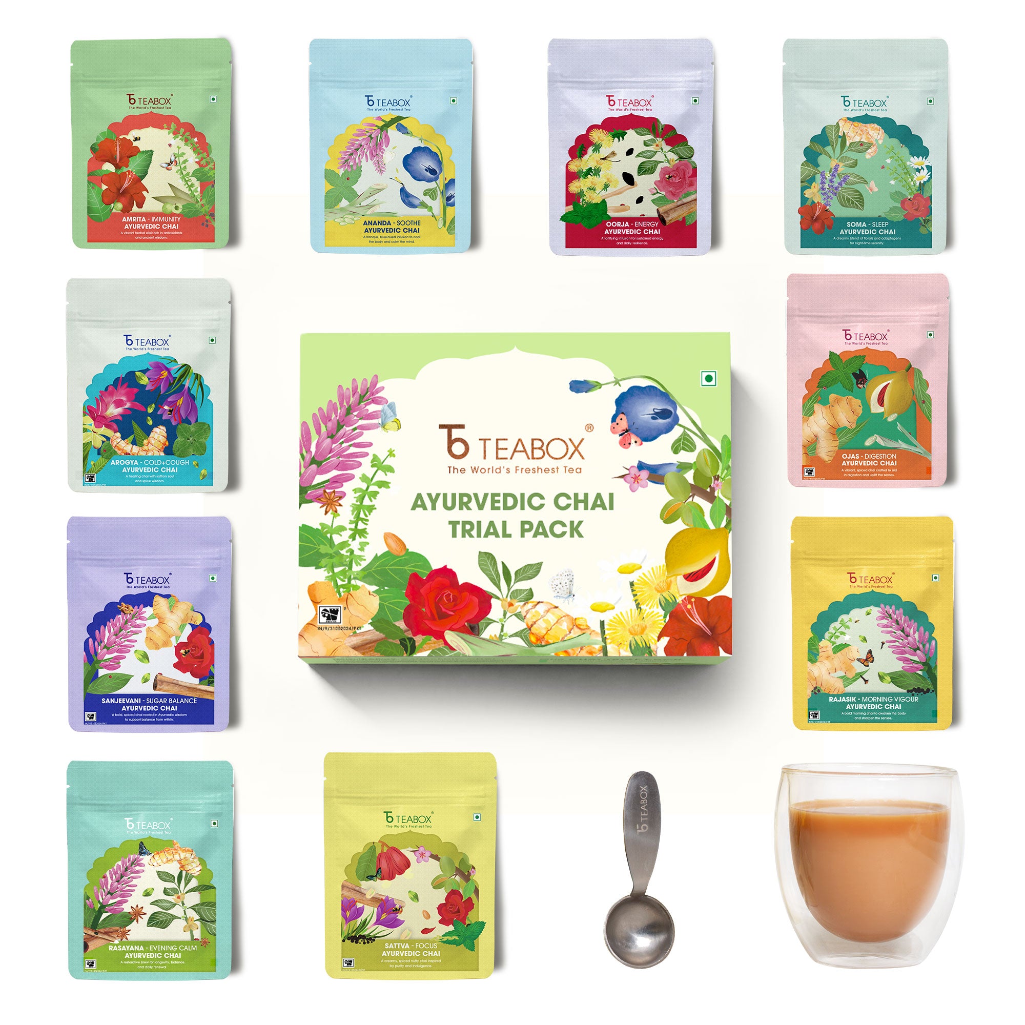 Ayurvedic Chai Trial Pack (Free Valencia Glass Teacup & Ideal Teaspoon)