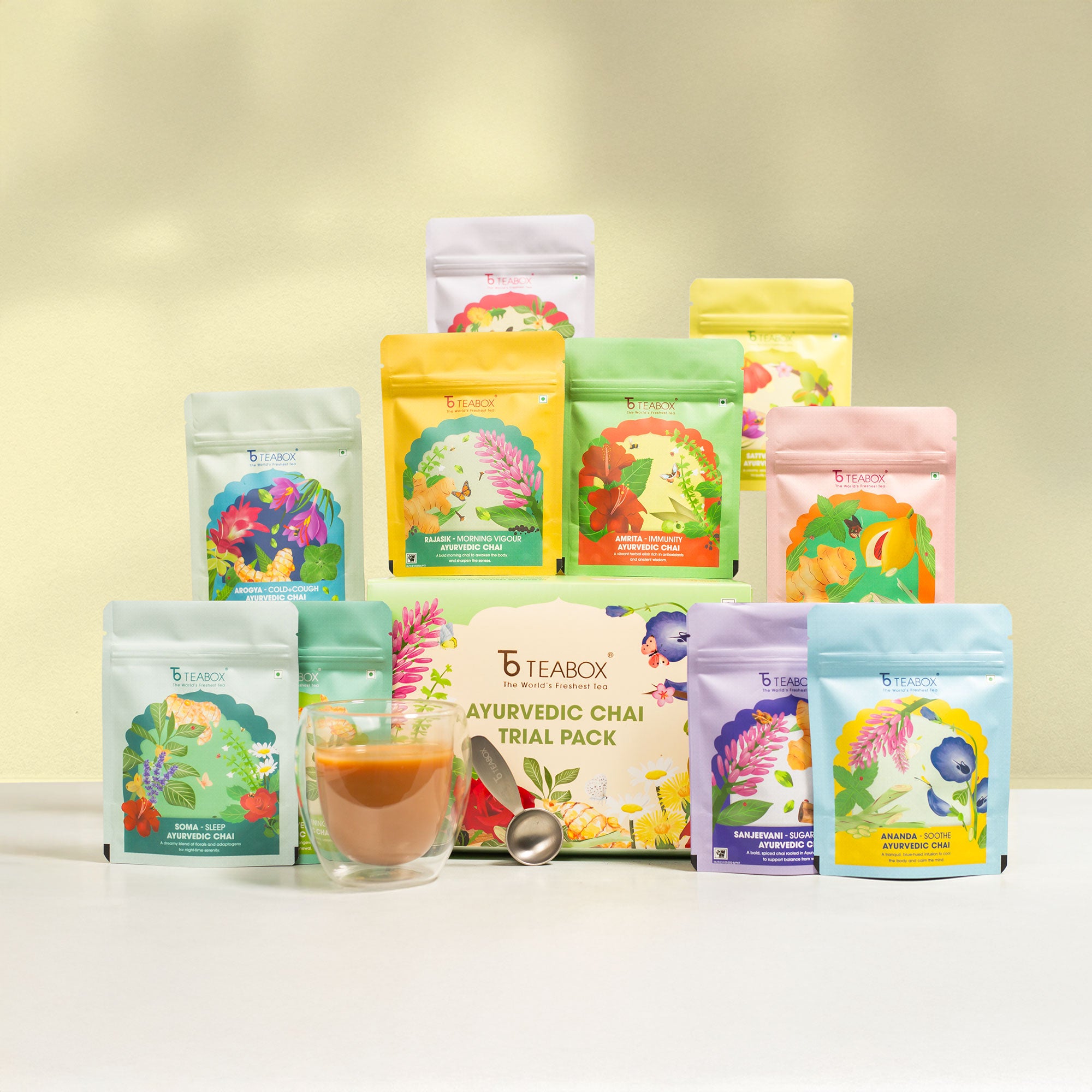 Ayurvedic Chai Trial Pack (Free Valencia Glass Teacup & Ideal Teaspoon)