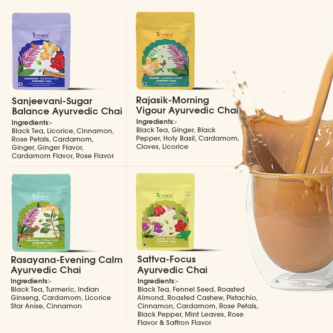 Ayurvedic Chai Trial Pack (Free Valencia Glass Teacup & Ideal Teaspoon)