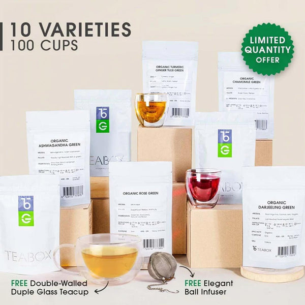 Green Whole Leaf Tea Trial Pack (+ Free Duple Glass Tea Cup & Elegant Ball Infuser)