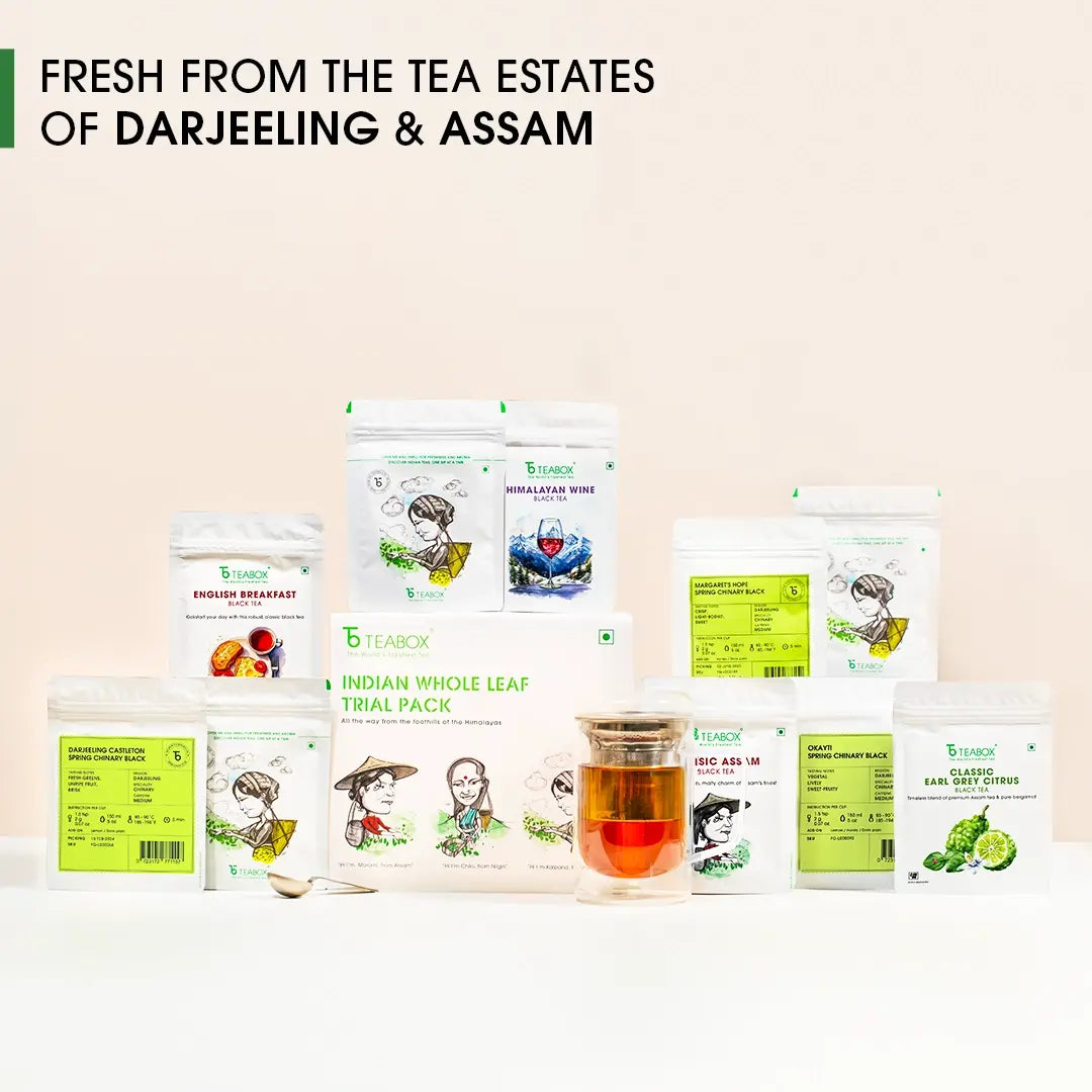 Indian Whole Leaf Trial Pack (Free Seidel Glass Tea Mug With Infuser & Ideal Teaspoon)