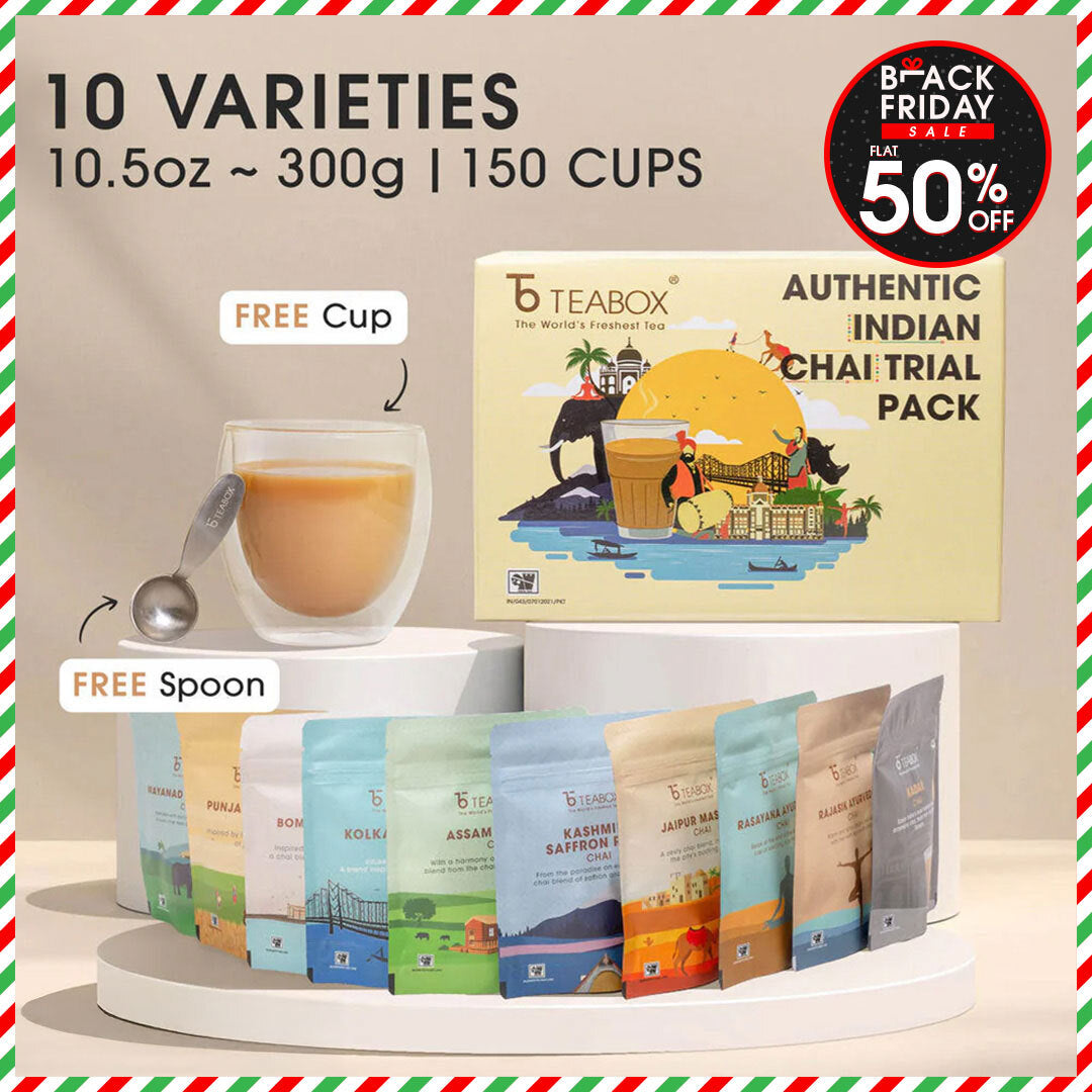 Authentic Indian Chai Complete Trial Pack (Free Valencia Glass Teacup & Ideal Teaspoon)