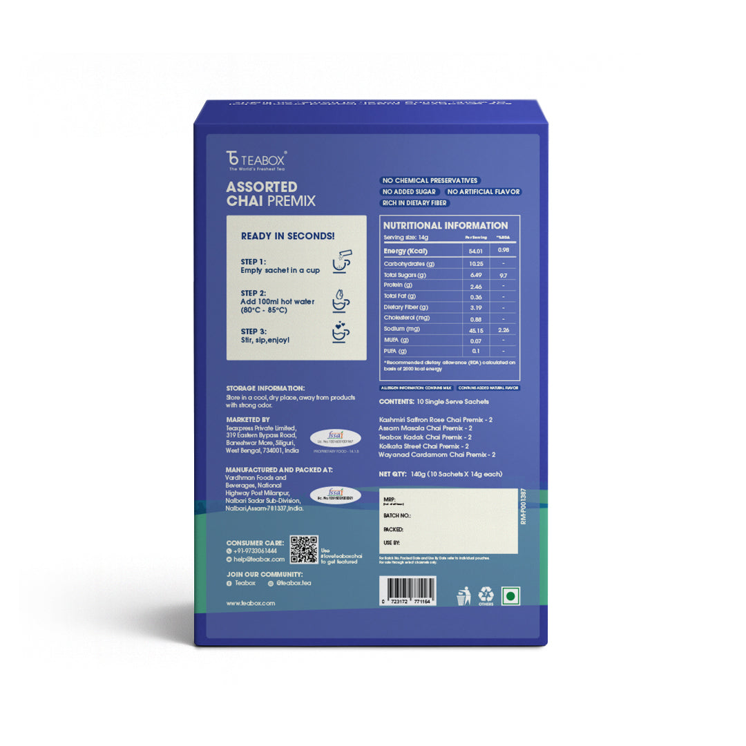 Teabox Assorted Chai Premix <br> (10 Single Serve Sachets)