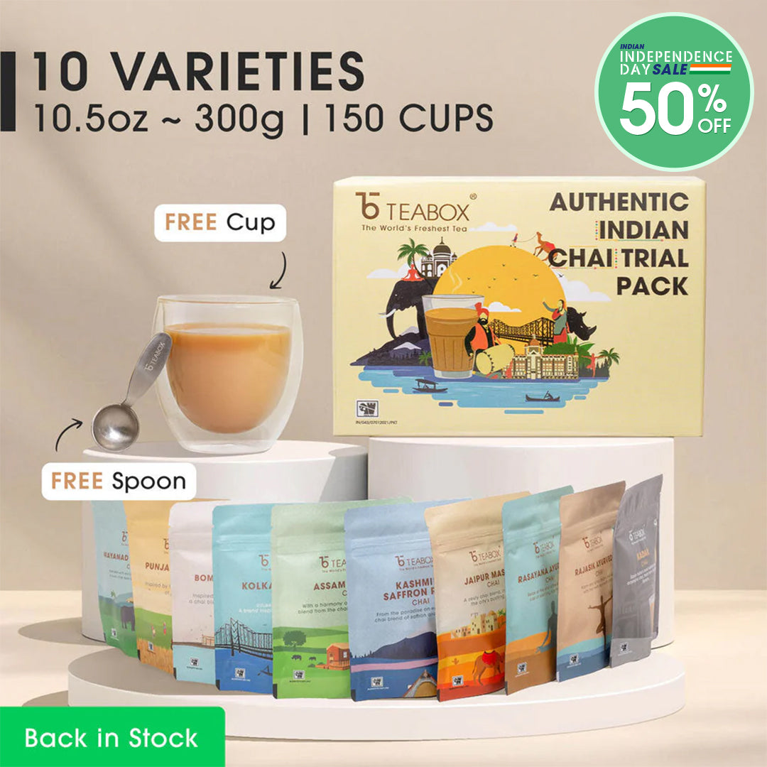 Authentic Indian Chai Complete Trial Pack (Free Valencia Glass Teacup & Ideal Teaspoon)