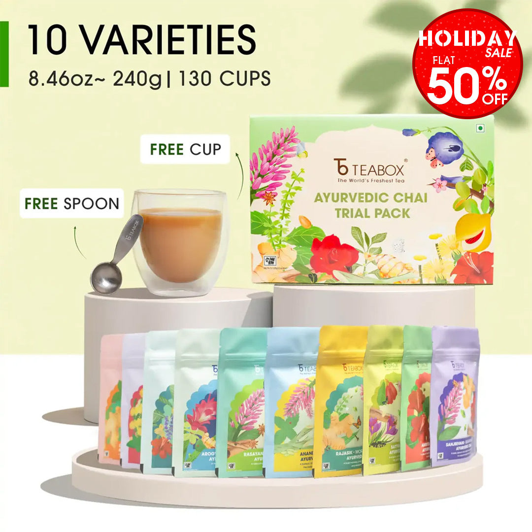 Ayurvedic Chai Trial Pack (Free Valencia Glass Teacup & Ideal Teaspoon)