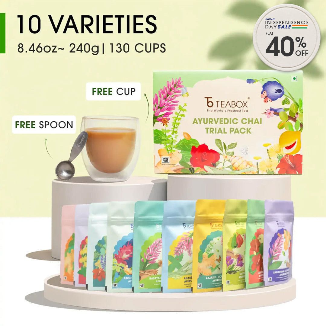 Ayurvedic Chai Trial Pack (Free Valencia Glass Teacup & Ideal Teaspoon)