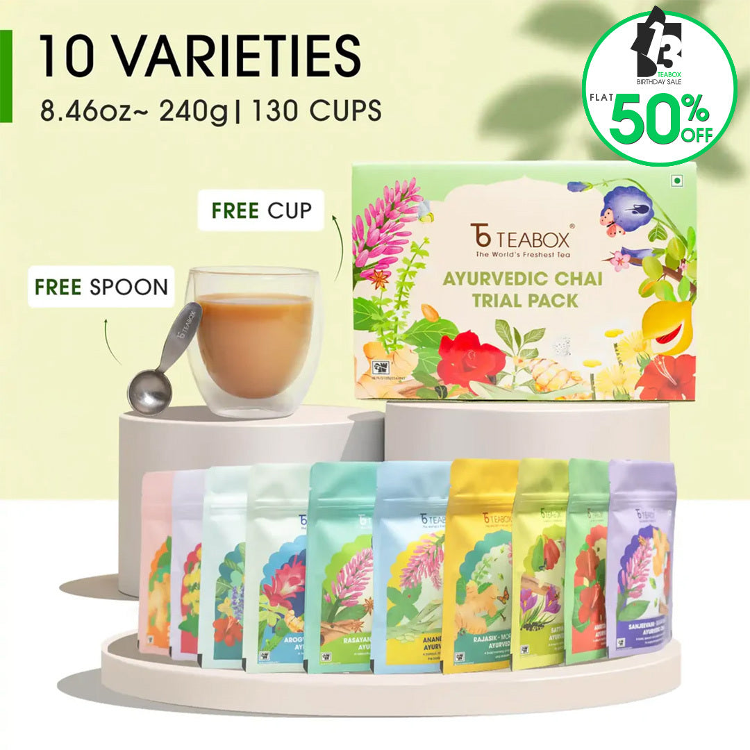 Ayurvedic Chai Trial Pack (Free Valencia Glass Teacup & Ideal Teaspoon)
