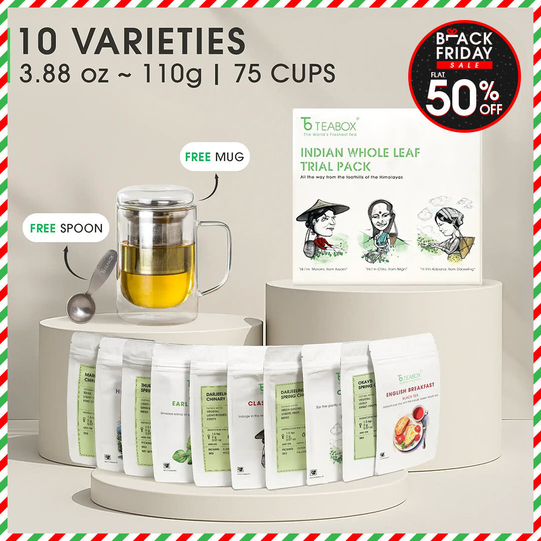 Indian Whole Leaf Trial Pack (Free Seidel Glass Tea Mug With Infuser & Ideal Teaspoon)