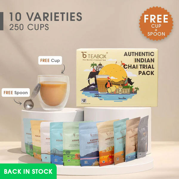 Authentic Indian Chai Complete Trial Pack (Free Valencia Glass Teacup & Ideal Teaspoon)