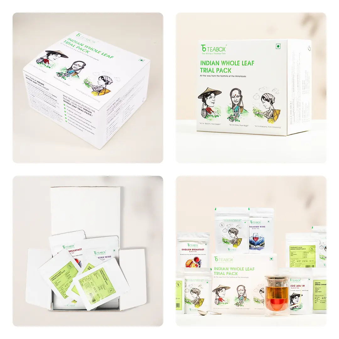 Indian Whole Leaf Trial Pack (Free Seidel Glass Tea Mug With Infuser & Ideal Teaspoon)