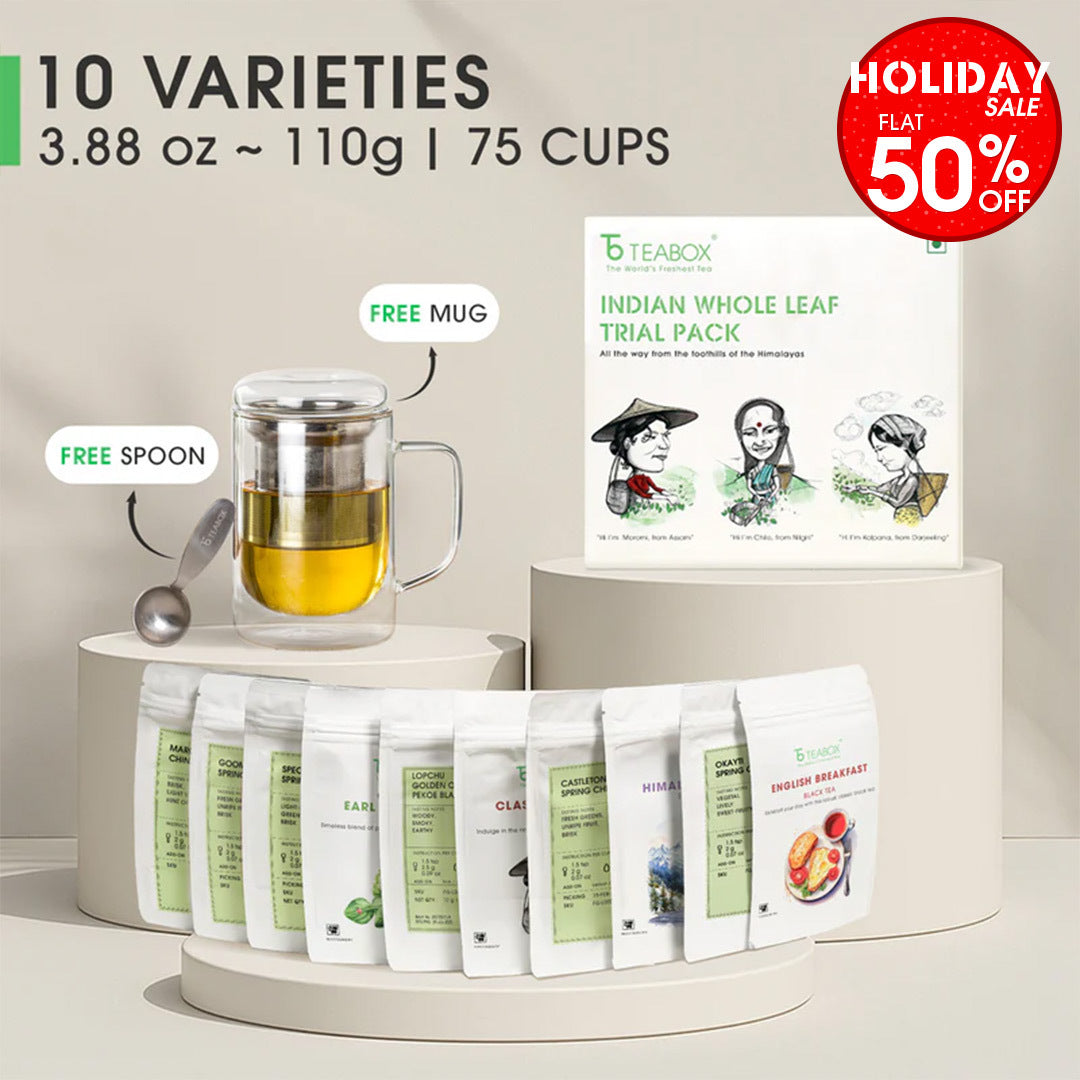 Indian Whole Leaf Trial Pack (Free Seidel Glass Tea Mug With Infuser & Ideal Teaspoon)