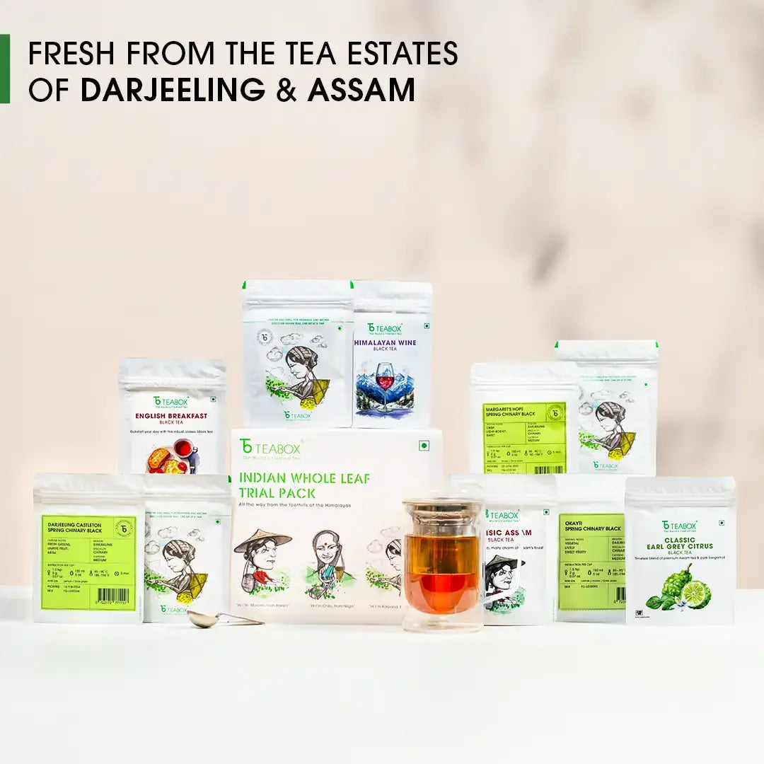 Indian Whole Leaf Trial Pack (Free Seidel Glass Tea Mug With Infuser & Ideal Teaspoon)