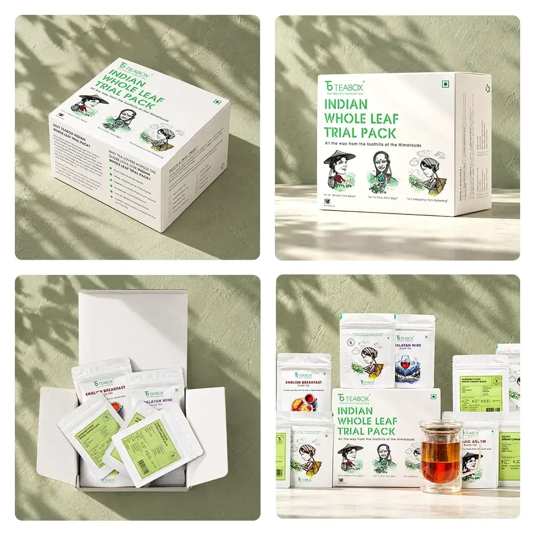 Indian Whole Leaf Trial Pack (Free Seidel Glass Tea Mug With Infuser & Ideal Teaspoon)