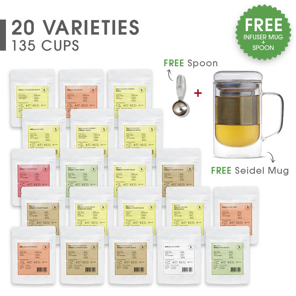 Indian Whole Leaf Complete Trial Pack (Free Seidel Glass Tea Mug With Infuser & Ideal Teaspoon)